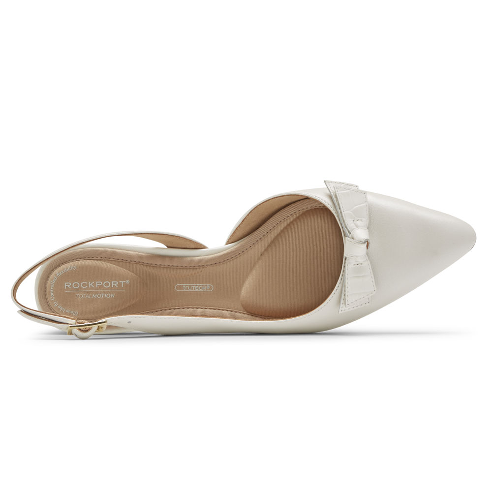 Rockport Hæler Sko Dame Hvite - Total Motion Gracie Bow Slingback - XLFD54162